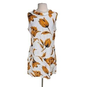 LINA TOMEI Womens Sheath Knee Length Dress Size L 100% Linen Blossom Flower 214P